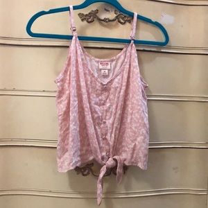 Pink floral tie front tank